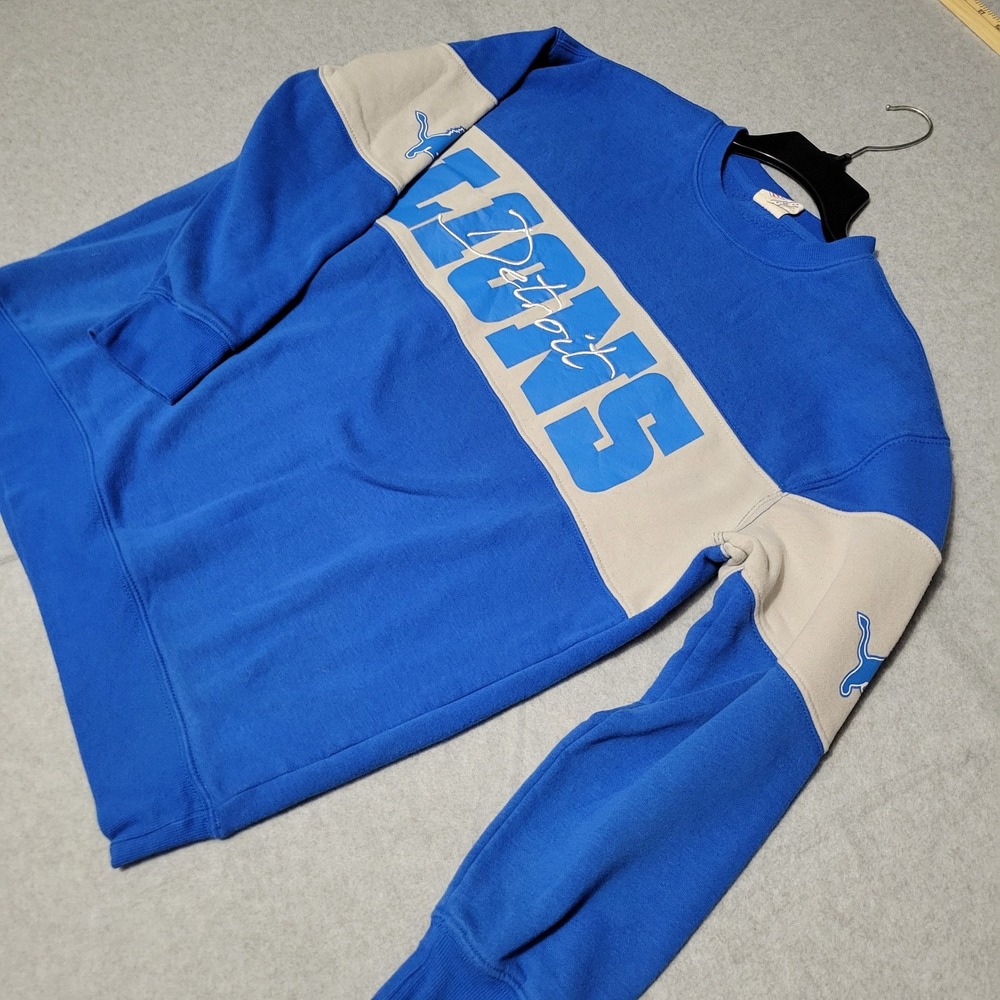 Detroit Lions Ultra Game NFL Crewneck Sweatshirt Mens M Blue Silver Embroidered